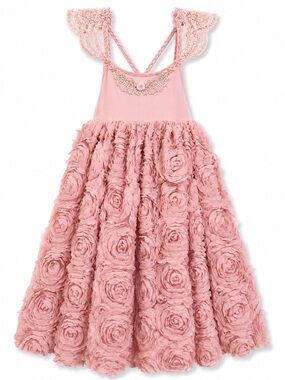 Dollcake If The Crown Fits Frock Dress Dusty Rose Pink Rosette Skirt Size 2 EUC